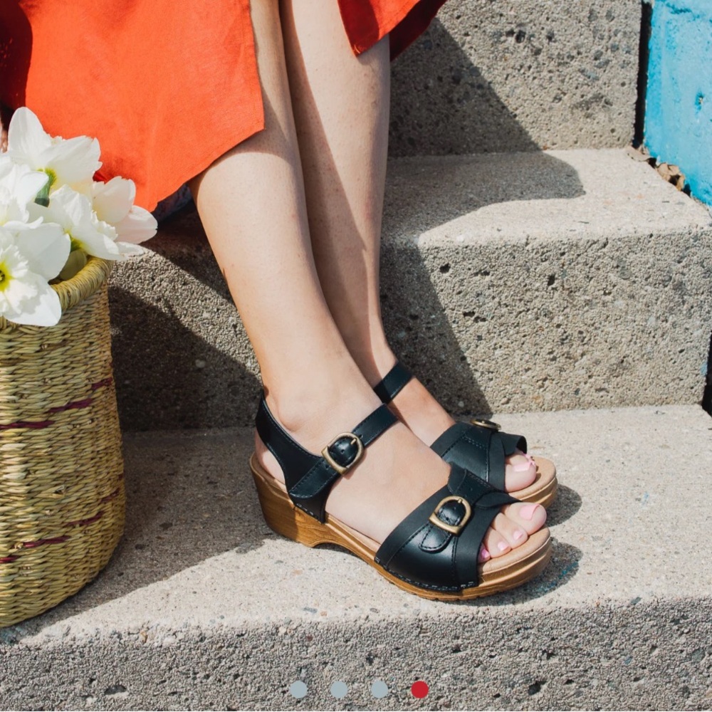 Sanita Black Leather Women's Sandals